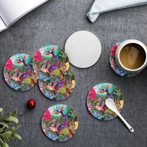 Upetstory Flower Hummingbird Print Coasters for Drink Custom Round Kitchen Tableware Pad Heat Resistant Placemat 6pcs/set