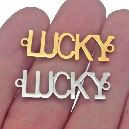 5pc Stainless Steel Rectangular LUCKY Letter Pendant Delicate Gold Charms DIY Women Necklace Bracelet Jewelry Making Accessories