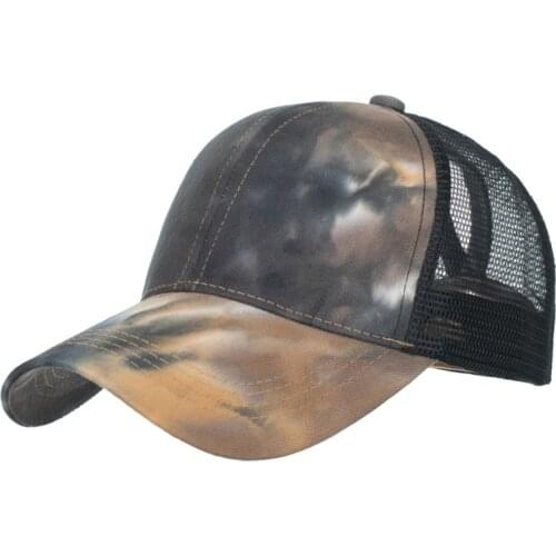 Distressed Criss Cross Ponytail Hat Baseball Cap For Messy High Bun Vintage Washed Trucker Hat Tie Dye Pony Cap Bundle Hair Tie