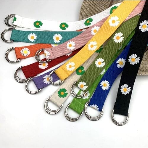 Small Daisy Print Canvas Women Belts Casual Candy Colors Waistband Girl Belt Harajuku Fashion Belts for Women Cowboy Luxury
