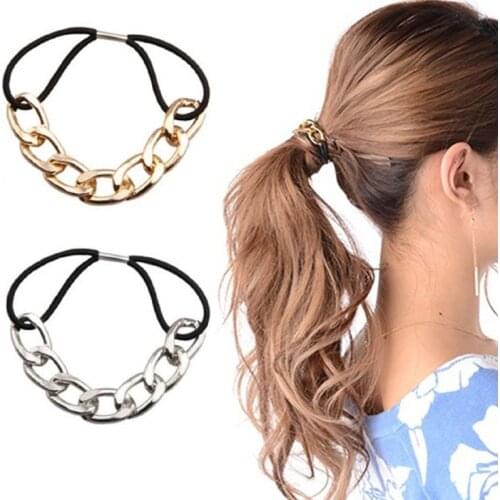 Fashion Hair Tie Scrunchy Metal Chain Headband Elastic Hair Band Headwear Rubber Bands Women Girls Hair Accessories
