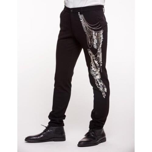 Stage mens pants sequins harem pant men feet trousers personality singer dance pantalon homme street star style novelty black