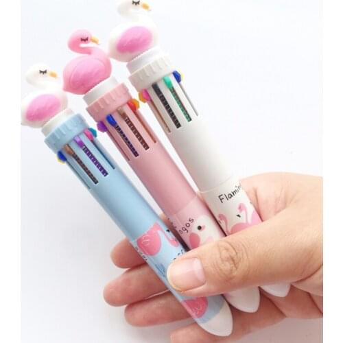 Romantic Flamingo 10 in 1 Press Ball Ballpoint Pen Writing Student Stationery School Office Supply 0.5mm