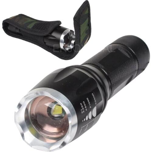 Top 2018 New 1PC 2000 Lumen T6 LED Zoomable Focus Flashlight Torch Lamp 5 Mode With Army Green Pouch 3xAAA or 1x18650