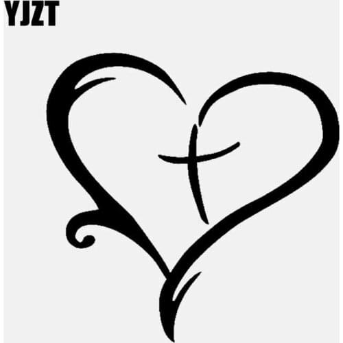 YJZT 12.8CM*12.6CM Heart Cross Christian Decal Vinyl Car Sticker Graphics Black/Silver C3-1421