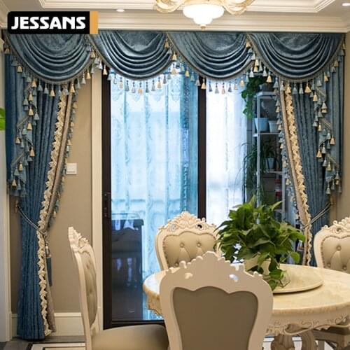 European-style Curtains for Living Room High-precision Door Chenille Curtain Drapes Gauze Bedroom Window Curtains Valance Villa