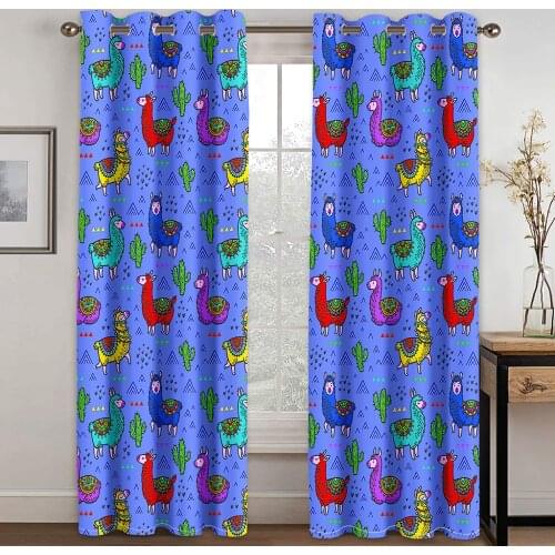Living Room Shading 90% Decorative Curtain Blue Alpaca Pattern Home Textile Decoration Bedroom Perforated Curtains