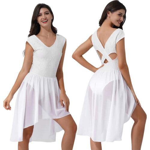 Women Adults Ballet Dancewear Loose Fit Gymnastics Leotards Tutu Lace Ballet Dress Professional Dance Dress Costumes Performance