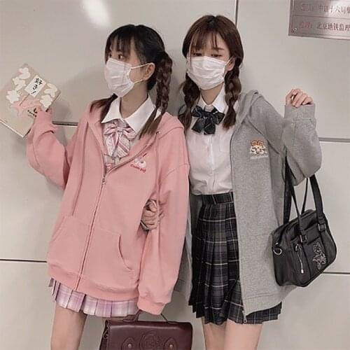 Women Hoodie Zipper Sweatshirt 2021 Kawaii cartoon Hoodies cute Anime oversized Hoodie Harajuku print Loose womens sweatshirt