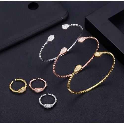 Jankelly Luxury water drop Bangle Ring Sets Fashion Dubai Silver Bridal Jewelry Sets For Women Wedding brincos para as mulheres