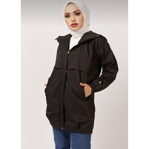 Womens jacket sleeve fitted trench coat hooded slim seasonal jacket muslim fashion islamic clothing