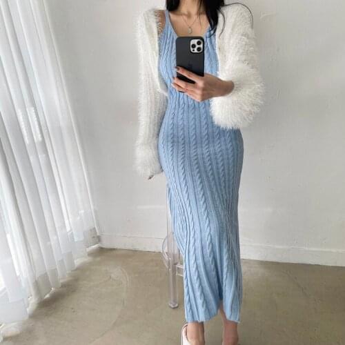 Summer Suspender Womens Dress Autumn And Winter V-Neck Bra Vertical Jacquard Knitting Fashion Elegant Simple Dress