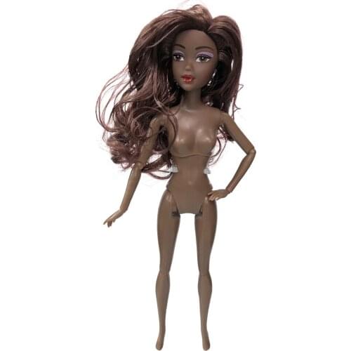 1PC Black Nude Doll with Colorful Hair Curly Head for 1/6 Dolls Baby Movable Joint African Doll Toy Accessories for Girl Birthda