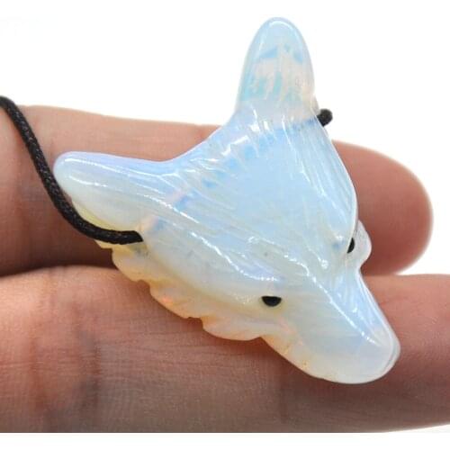1.5" Wolf Head Pendant Gemstone Opalite Healing Crystal Necklace Animal Fashion Men Gifts Jewelry 1PC
