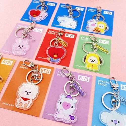 10 Style Fashion Cute Anime Cartoons Keychain Base Acrylic Stands Keyring kids Gift Pendant Key Ring Accessories Gifts