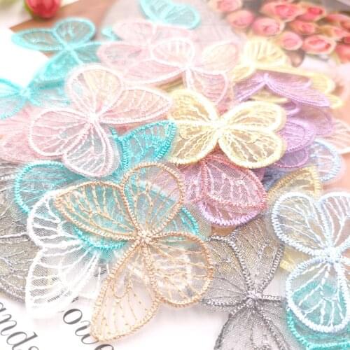 100pcs/lot 4.5*3.5cm Embroidered mesh butterfly cloth patches Appliques for Clothes Sewing Supplies DIY Hair Clip Accessories