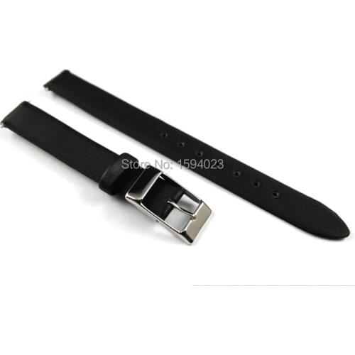 12mm (Buckle12mm) T58 High Quality Silver Buckle + Black Genuine Leather Watch Bands Strap Woman Free shipping