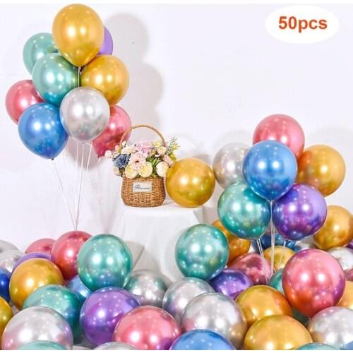 50Pcs/Lot Chrome Metallic Latex 10" Balloons Gold Silver Round Green Metal Balloons Birthday Party Globos Wedding Decor Supplies