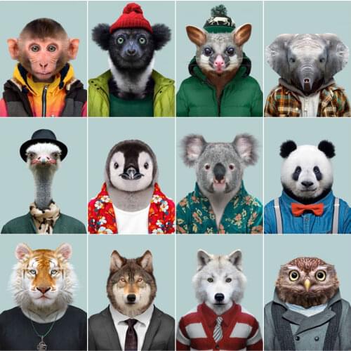 5D Diy Full Circle Anthropomorphic Animals Diamond Painting Tiger Cat Mosaic Cross Stitch Kits Mosaic Home Decoration Wall Paste