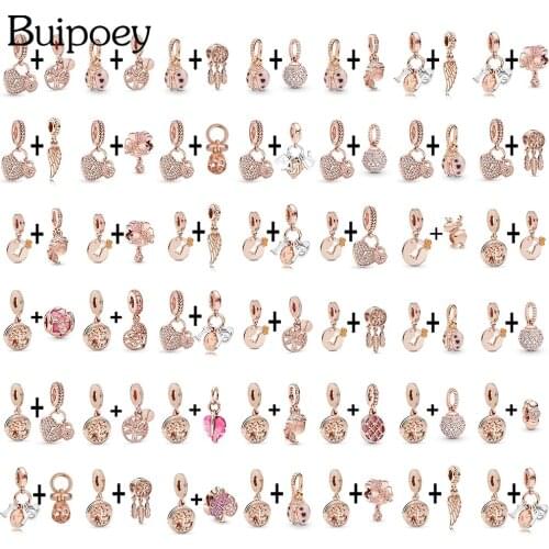 Buipoey Shiny Round Life Tree Pendant Heart Dangle Charm Fit Diy Rose Gold Bracelets & Necklace Womens Jewelry Accessories Bead
