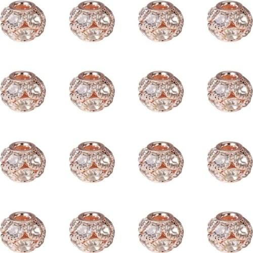 10Pcs Gold Silver Plated Crystal Rhinestone Rondelle Spacer Beads Disco Ball Charm Loose Beads for DIY Jewelry Making Large Hole