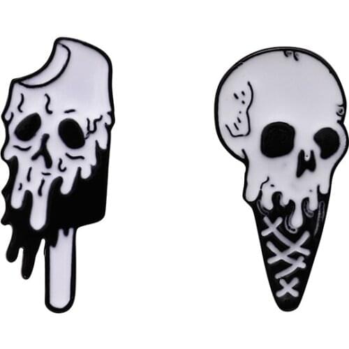 New Melted ice cream Enamel Pin Skeleton Skull Brooches Bag Clothes Lapel Pin Badge Punk Funny Jewelry Gift for Friends