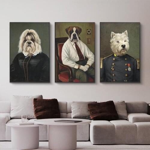 Retro Wall Art Dog in Military Uniform Oil Paintings on Canvas Wall Posters And Prints Dogs Pictures for Home Wall Decoration