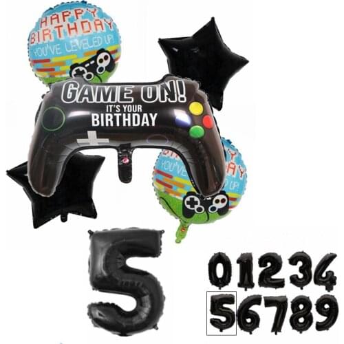 Game Controller Black Number Foil Balloon Set Decoration Handle Balloon E-sports Carnival Game Boy Birthday Game Theme Party