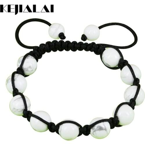 Fashion White Howlite Gems Stones Beads Macrame Bracelet Handmade Braiding Adjustable Bracelet Bangle Unisex