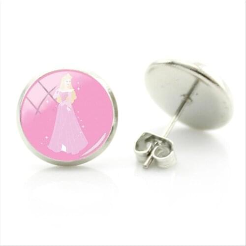 Disney Cute Princess Print Glass Earrings Funny And Interesting Style Modeling Trend Fashion Earrings Glass Cabochon Jewelry
