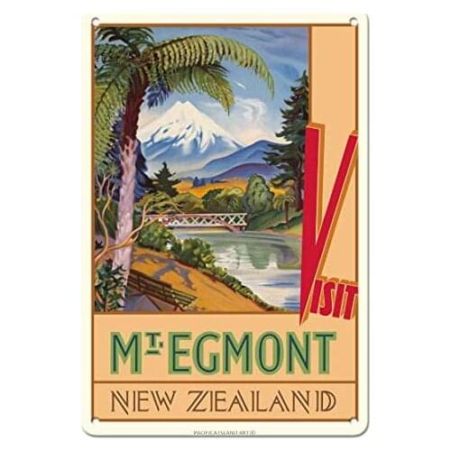 Mt. Egmont, New Zealand - Mount Taranaki - New Zealand Railways by John Holmwood c.1930s Metal Tin Sign