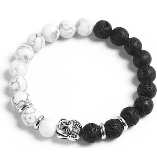 Natural Semi-precious Stone Bracelets 8mm White Turquoise Stone Lava-rock Beadle Beads Bracelet Handmade Beaded Jewelry