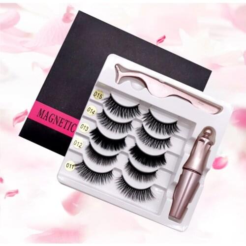 New 5 Pairs Magnetic Eyelashes Eyeliner 5 Magnet Natural Short Magnetic False Lashes Set Magnetic Eyeliner Tweezer Makeup Tool