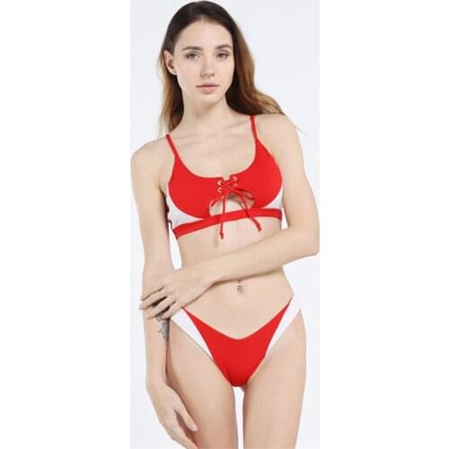 New color matching hollow tie strapless back sexy split bikini women