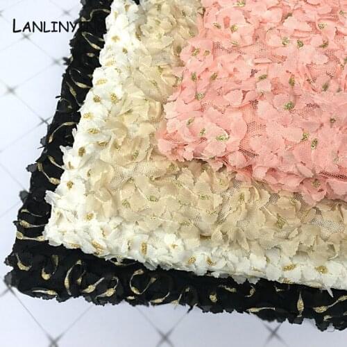 NEW Style 3D Chiffon Gold Silk Flower Designer Fabric Creative Elegant Mesh Dress Wedding Decoration Embroidered Lace D657