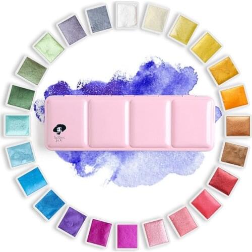 Paul Rubens 12/24/48 Pearlescent Watercolor Paint Set Portable Metal Box with Palette Flash Watercolor Paint Art Supplies