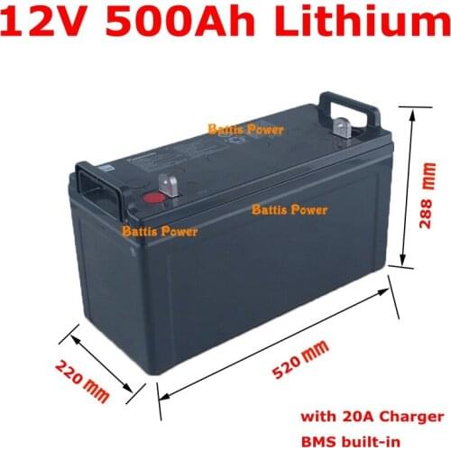 Rechargeable 12V 500Ah 600Ah Lithium li ion battery pack with BMS for emergency system solar system emergeny storage+20A charger