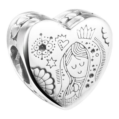 Fits Pandora Bracelets Mexican Heart-shaped Goddess Charm Beads for DIY Making 925 Sterling Silver Jewelry Women Gift Kralen