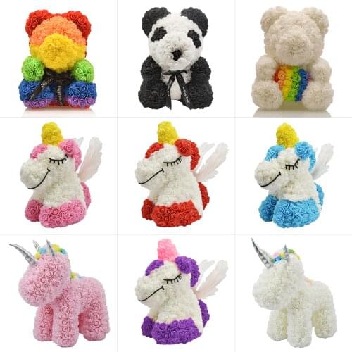 Dropshipping DIY Teddy Rose Bear Artificial Beauty Preserved Roses 40Cm DIY Teddy Bear Flower of Rose For Valentine Gift