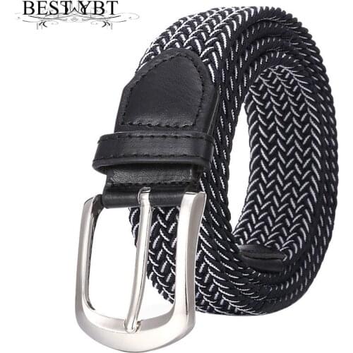 Best YBT Unisex Canvas Belt Alloy Pin Buckle Belt Braided Elastic Fashion Stripe Casual Sport Cowboy Men And Women Belt