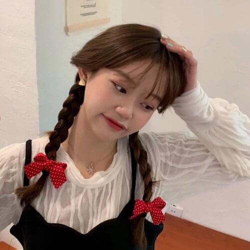 Lovely Girls Hot Selling Fashion Red Fabric Printing Bowknot Hair Band High Elastic Hair Rope Rubber Hair Accessories Girls