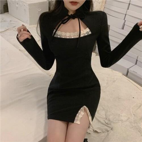 Sexy Goth Dress Women Black Patchwork Lolita Party Mini Dress Female High Street Japanese Korean Kawaii Dress Women 2021 Spring