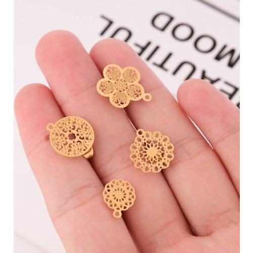 Gold Silver Flower Pattern Stainless Steel Bohemia Findings Stud Earring Basic Needle Post Components Earring DIY Jewelry Making