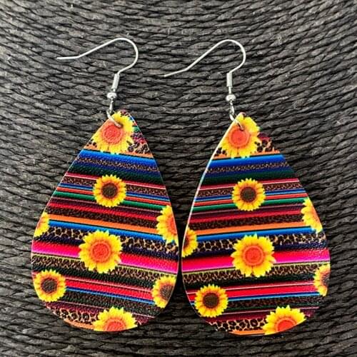Faux Leather Earrings Leopard Earrings Sunflowers Zebra Earrings Rainbow Earrings Double Side Print