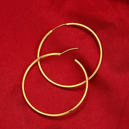 Brincos Femme 5cm Big Hoop Earrings for Women African Yellow Gold Color Earing Party Bridal Jewelry Accessory Gifts Not Allergic