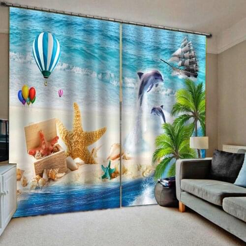 Blue beach curtains Luxury Blackout 3D Window Curtains For Living Room Bedroom Decoration curtains