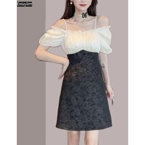 Sexy Black Cute Bodycon White Shirt Dress Women 2021 Elegant Patchwork Faux Two Piece Blow Tie Party Dresses