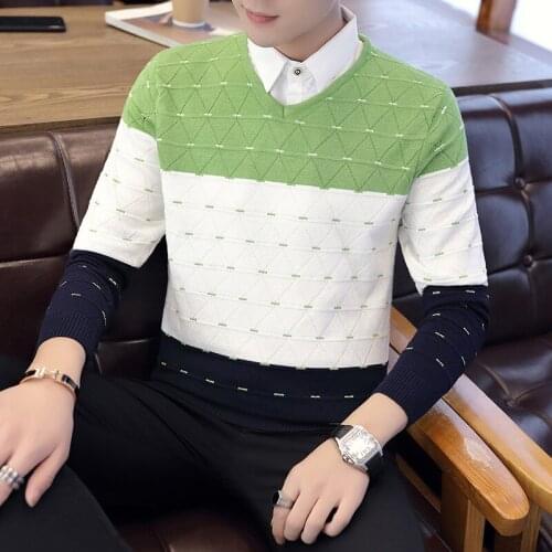 Long Sleeves Sweater Men Green Orange Wine Red Grey Turn-down Collar Casual Pullovers New Fashion Sweaters Men