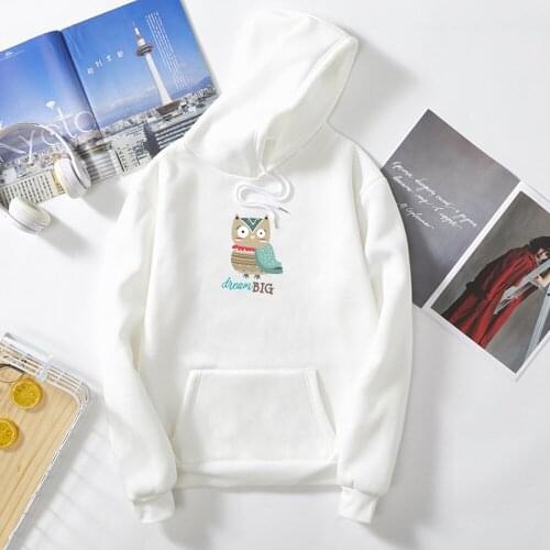 Hoodies Women Big Dream English Letter Owl Print Ethnic Stly Graphics Winter Kawaii Friends Sweatshirt Cartoon Animal Jacket