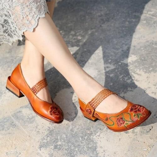 YourSeason Spring Autumn 2021 Vintage Pumps Ladies Genuine Leather Handmade Women Flower Hook Loop Casual Shoes
